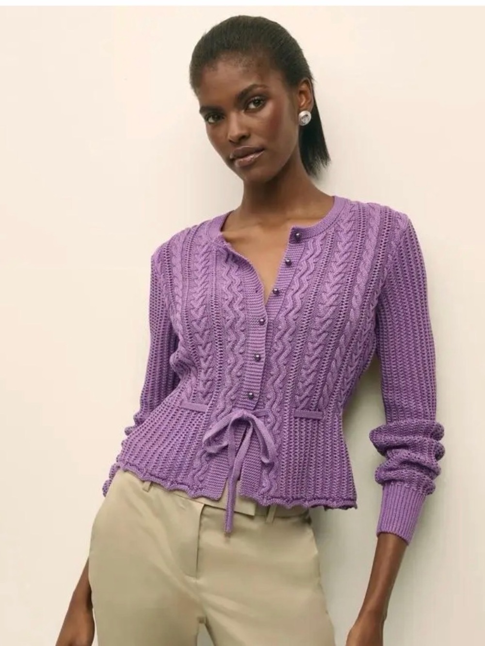 Brooks Brothers Purple Cable Knit Tie-Waist Cardigan Sweater – Unworn